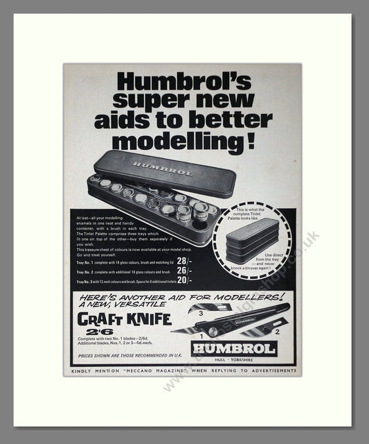 Humbrol - Paints And Craft Knife. Vintage Advert 1969 (ref AD65952)