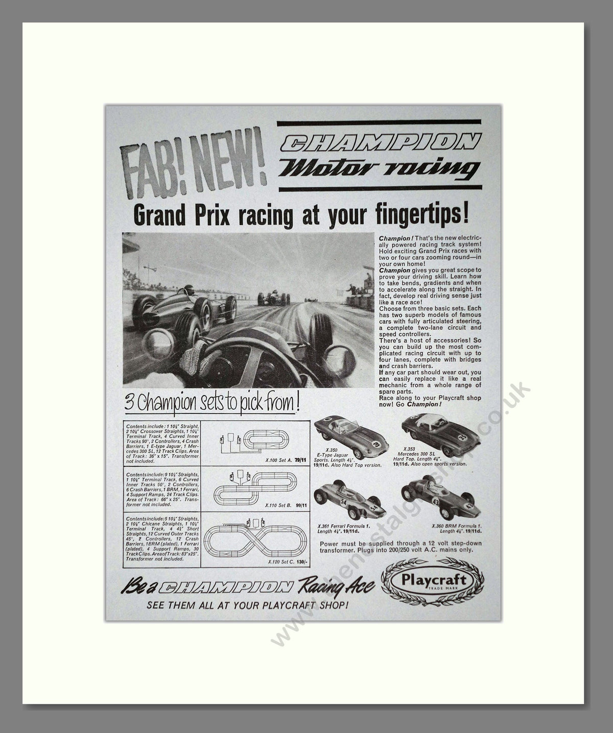 Advert About Motor Racing Playcraft - Champion Motor Racing. Vintage Advert 1964 (ref AD65962 ...
