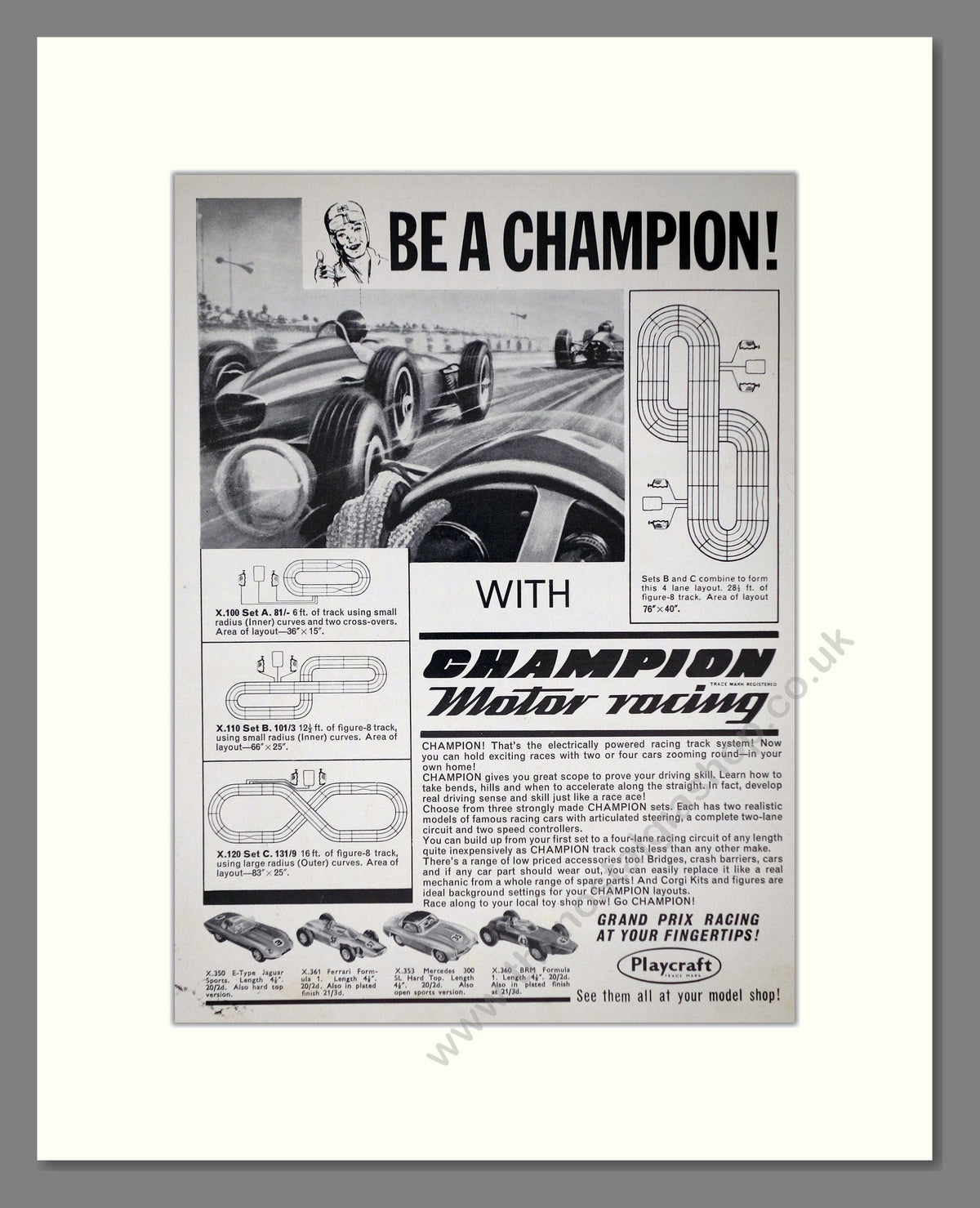 Advert About Motor Racing Playcraft - Champion Motor Racing. Vintage Advert 1966 (ref AD65963 ...