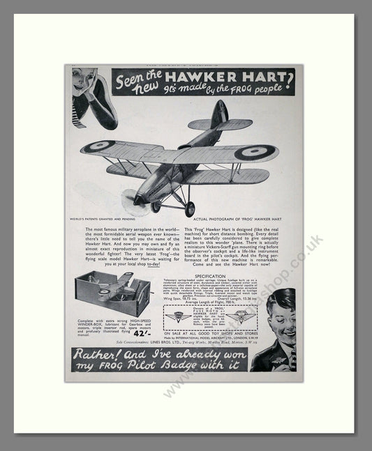 Frog Model Aircraft - Hawker Hart. Vintage Advert 1935 (ref AD65980)