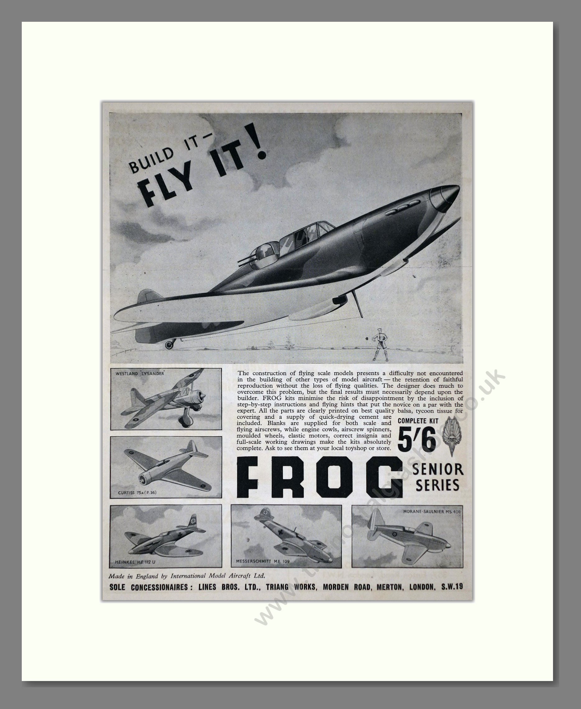 Frog Model Aircraft - Senior Series Flying Kits. Vintage Advert 1940 (ref AD65985)