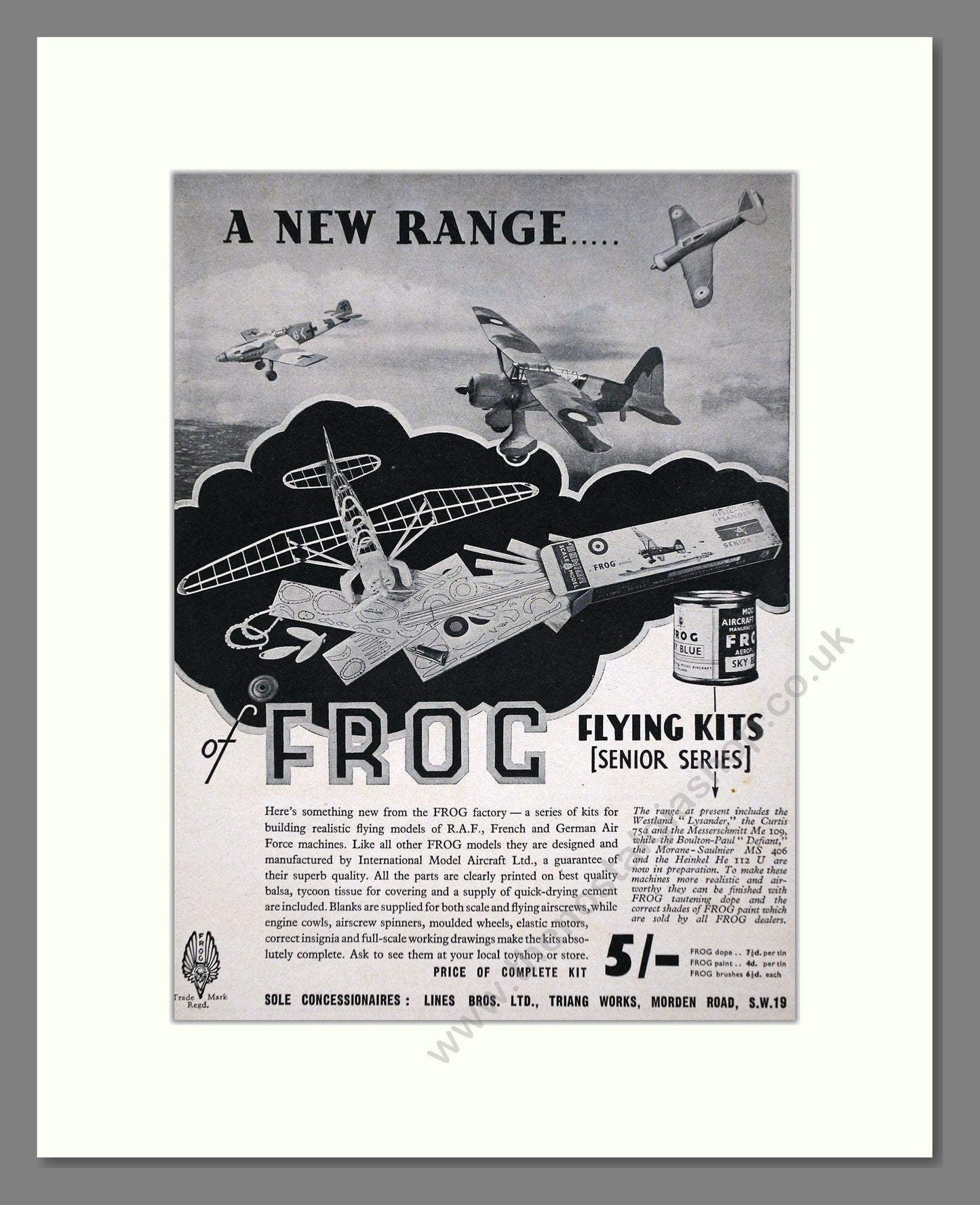 Frog Model Aircraft - Senior Series Flying Kits. Vintage Advert 1940 (ref AD65987)