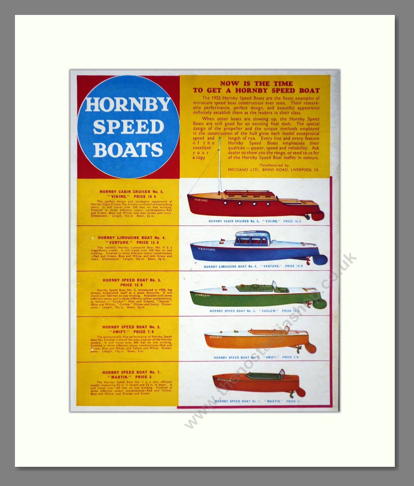 Hornby - Speed Boats. Vintage Advert 1933 (ref AD65719)