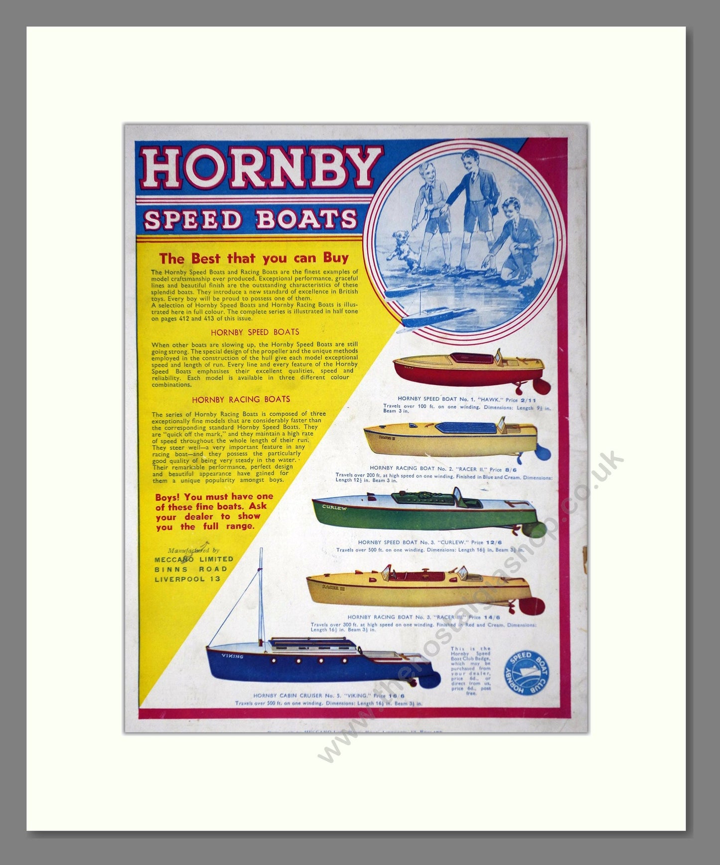Hornby - Speed Boats. Vintage Advert 1935 (ref AD65720)
