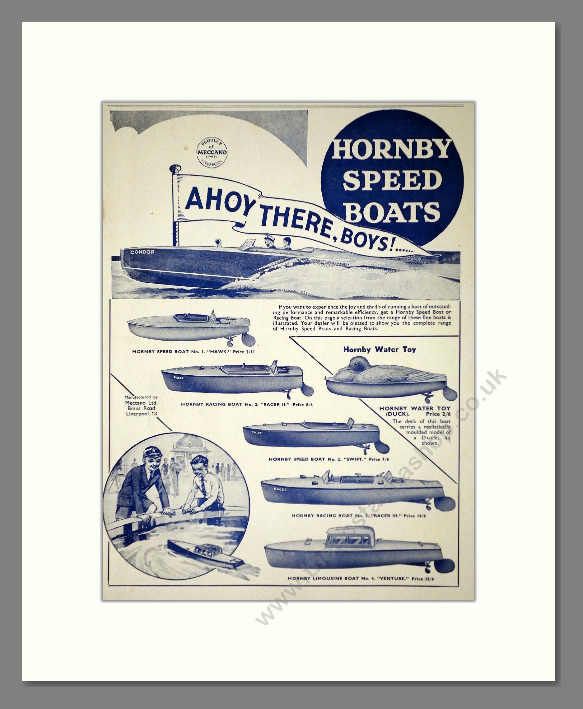 Hornby - Speed Boats. Vintage Advert 1937 (ref AD65721)