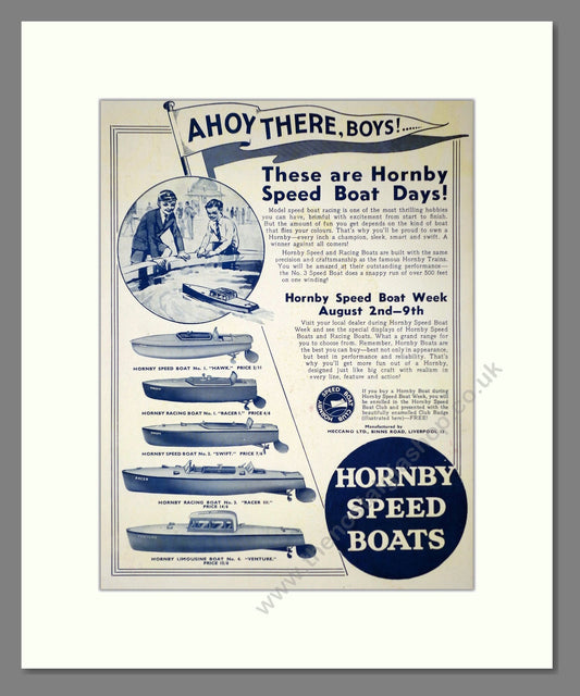 Hornby - Speed Boats. Vintage Advert 1935 (ref AD65722)