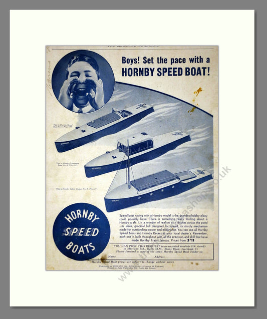 Hornby - Speed Boats. Vintage Advert 1940 (ref AD65723)