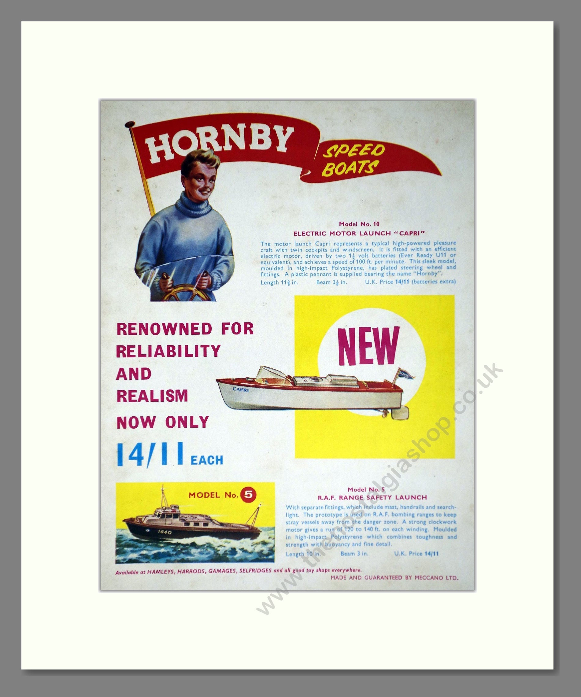 Hornby - Speed Boats. Vintage Advert 1964 (ref AD65730)