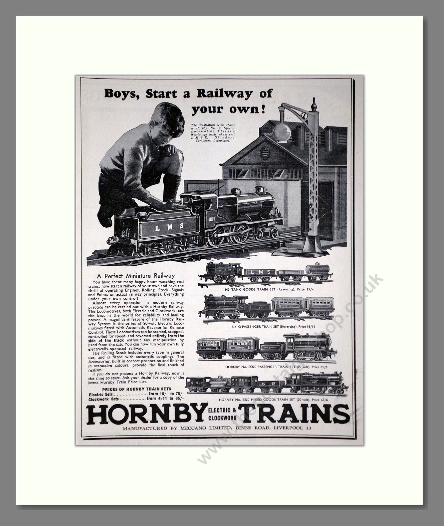 Hornby - Start A Railway Of Your Own. Vintage Advert 1935 (ref AD65737)