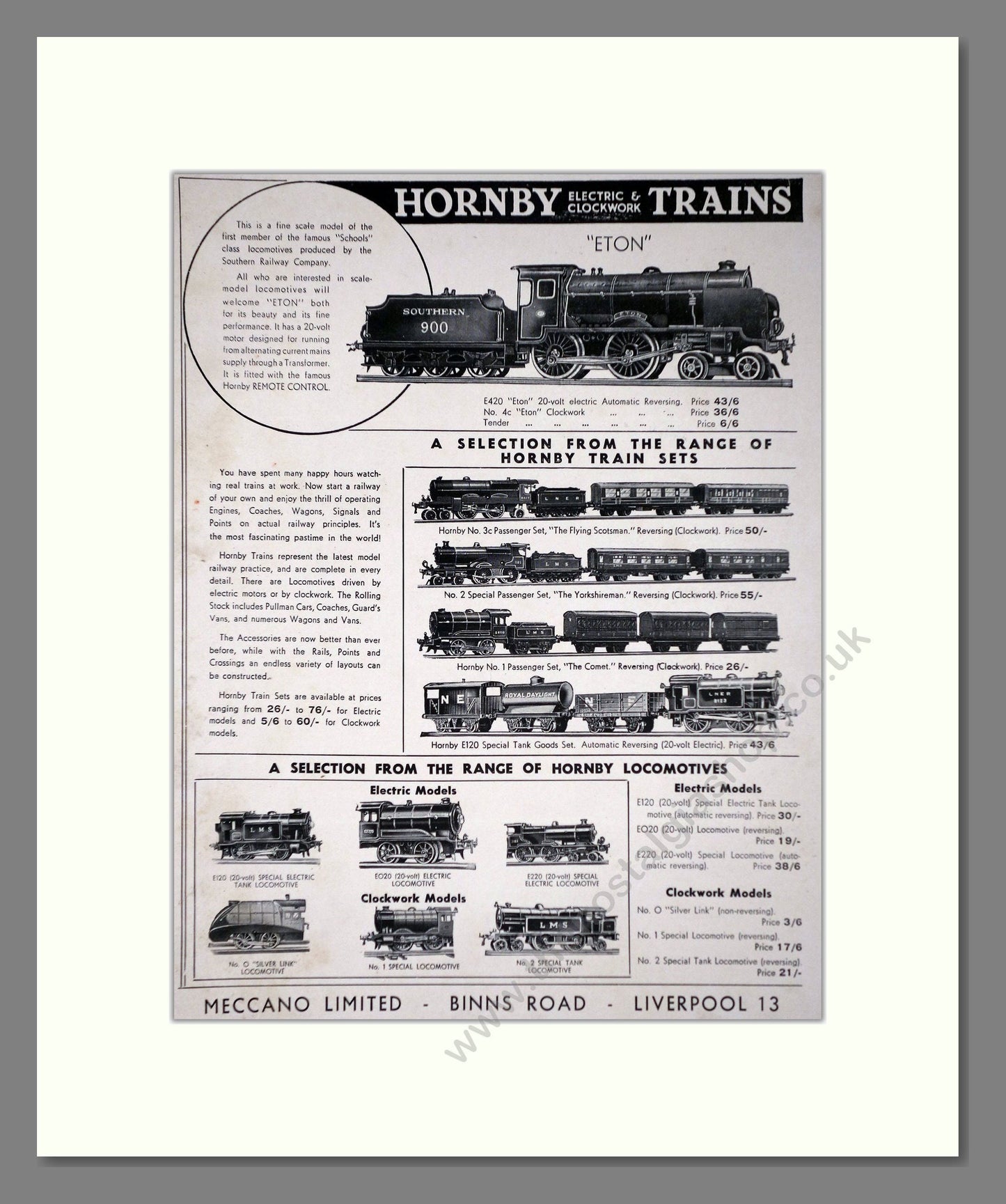 Hornby - Eton Loco. Vintage Advert 1939 (ref AD65743)