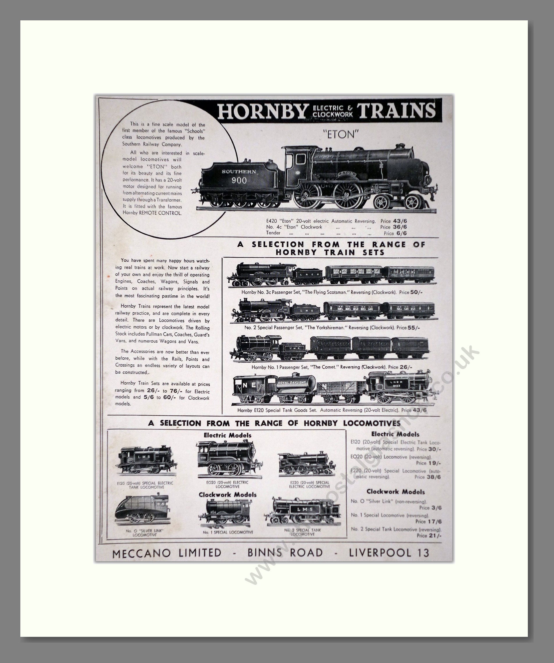 Hornby - Eton Loco. Vintage Advert 1939 (ref AD65743)
