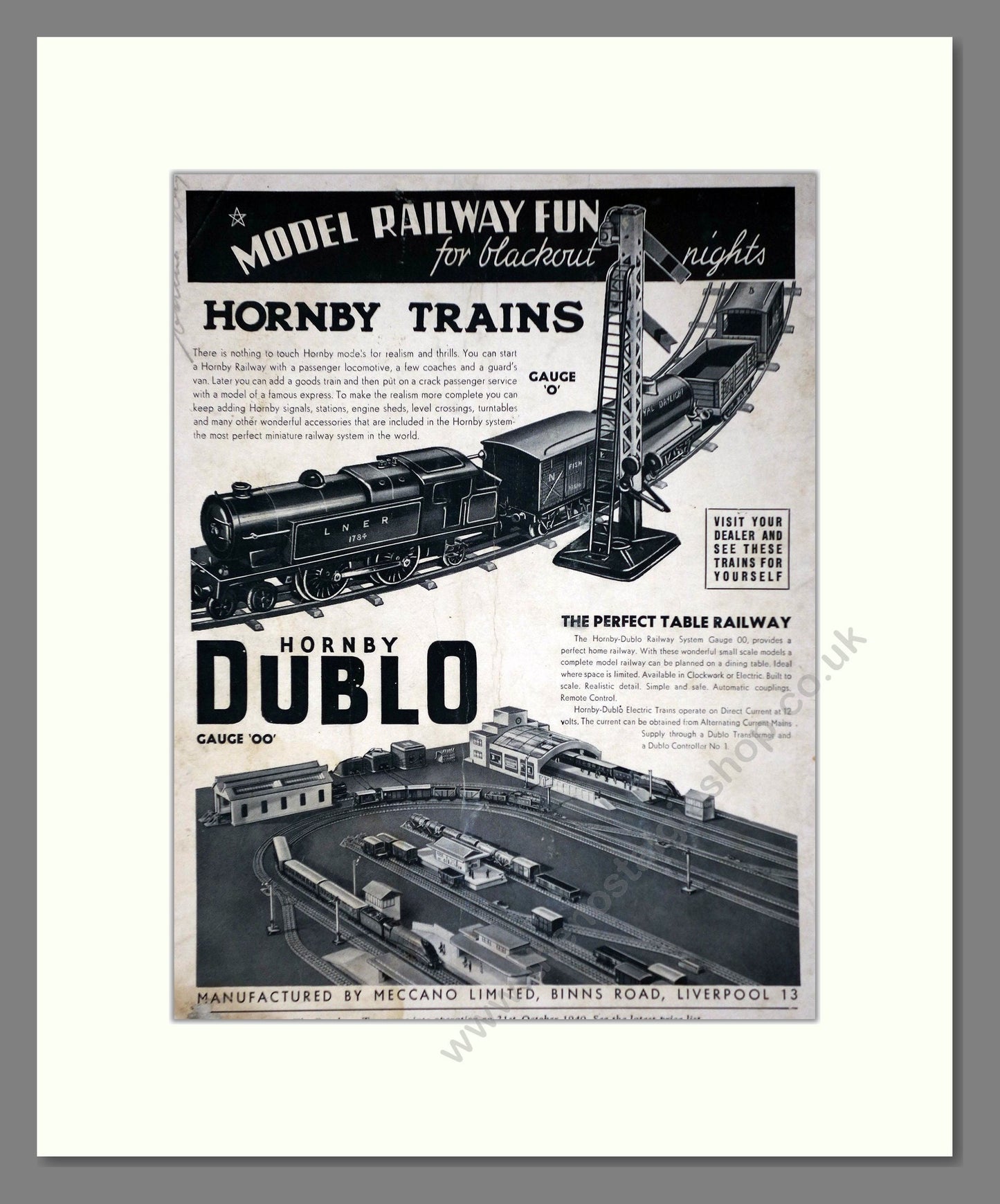 Hornby - Dublo Gauge OO / Gauge O. Vintage Advert 1940 (ref AD65745)
