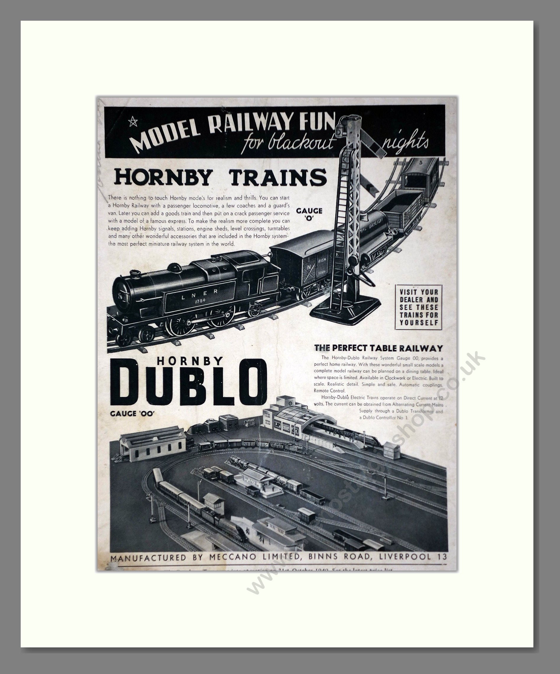 Hornby - Dublo Gauge OO / Gauge O. Vintage Advert 1940 (ref AD65745)