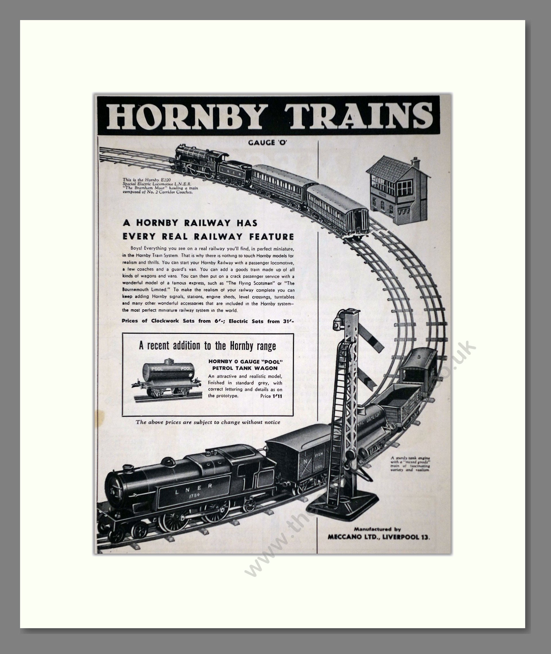 Hornby - Gauge O Trains. Vintage Advert 1940 (ref AD65746)