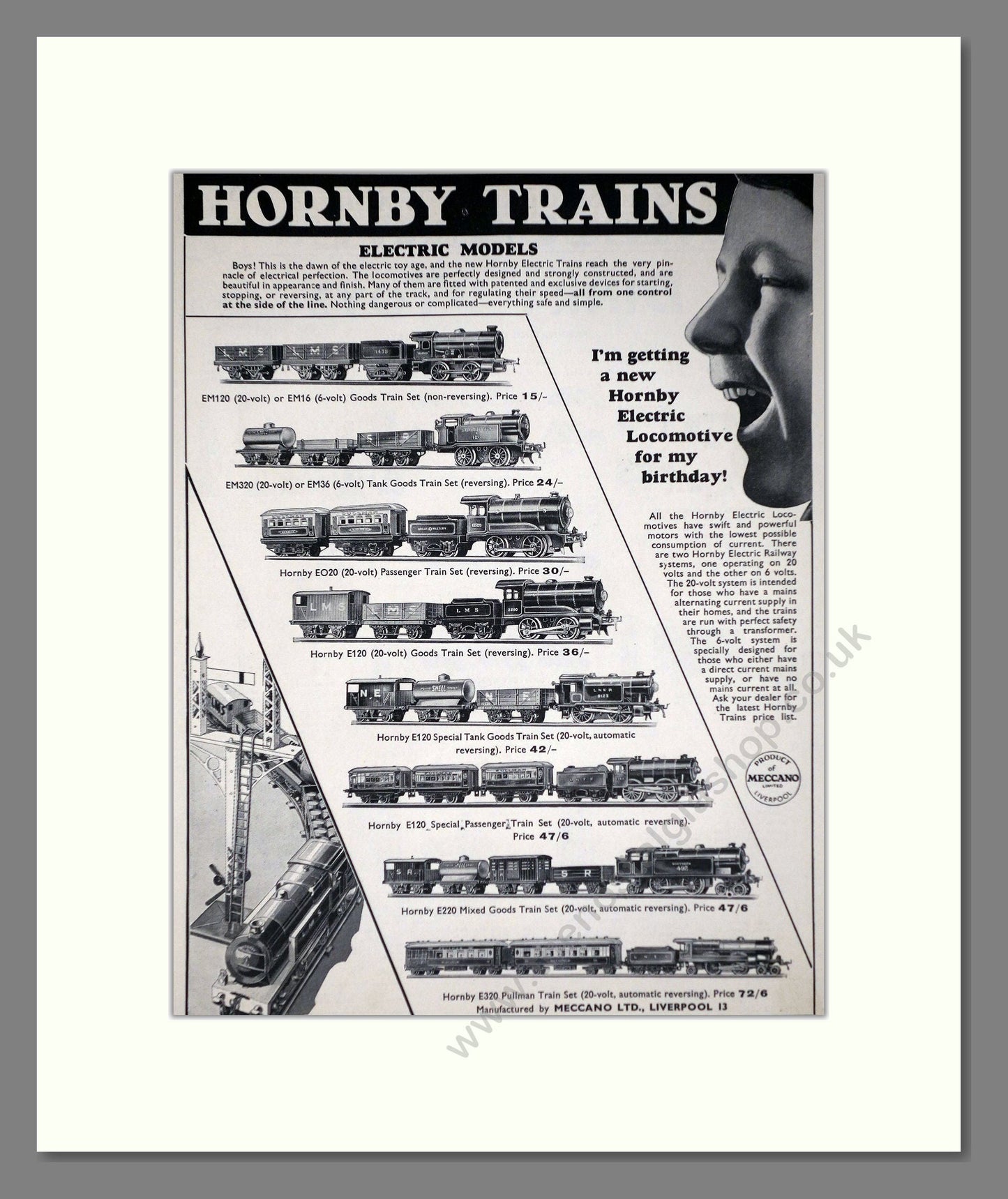 Hornby - Electric Models. Vintage Advert 1936 (ref AD65749)