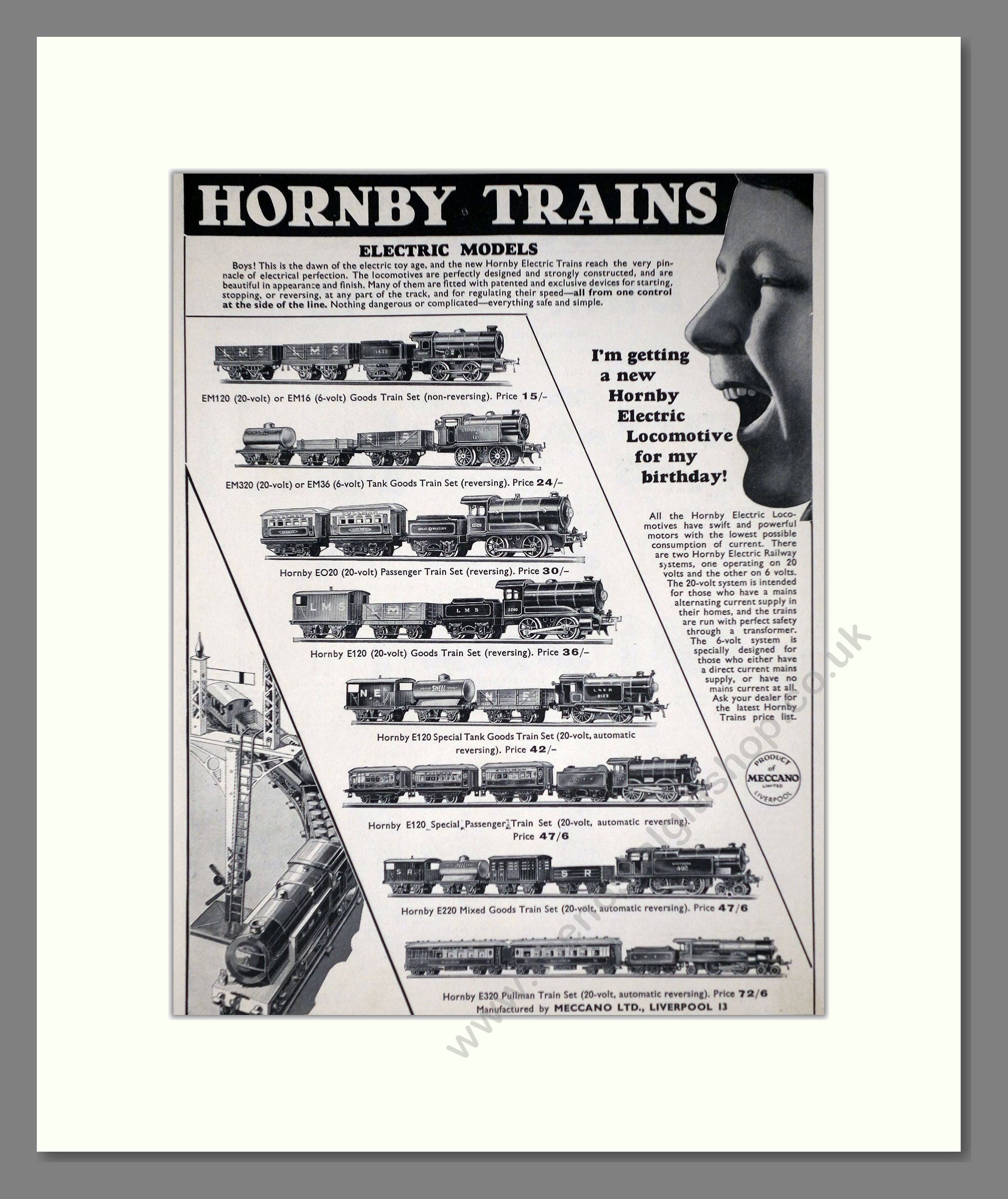 Hornby - Electric Models. Vintage Advert 1936 (ref AD65749)