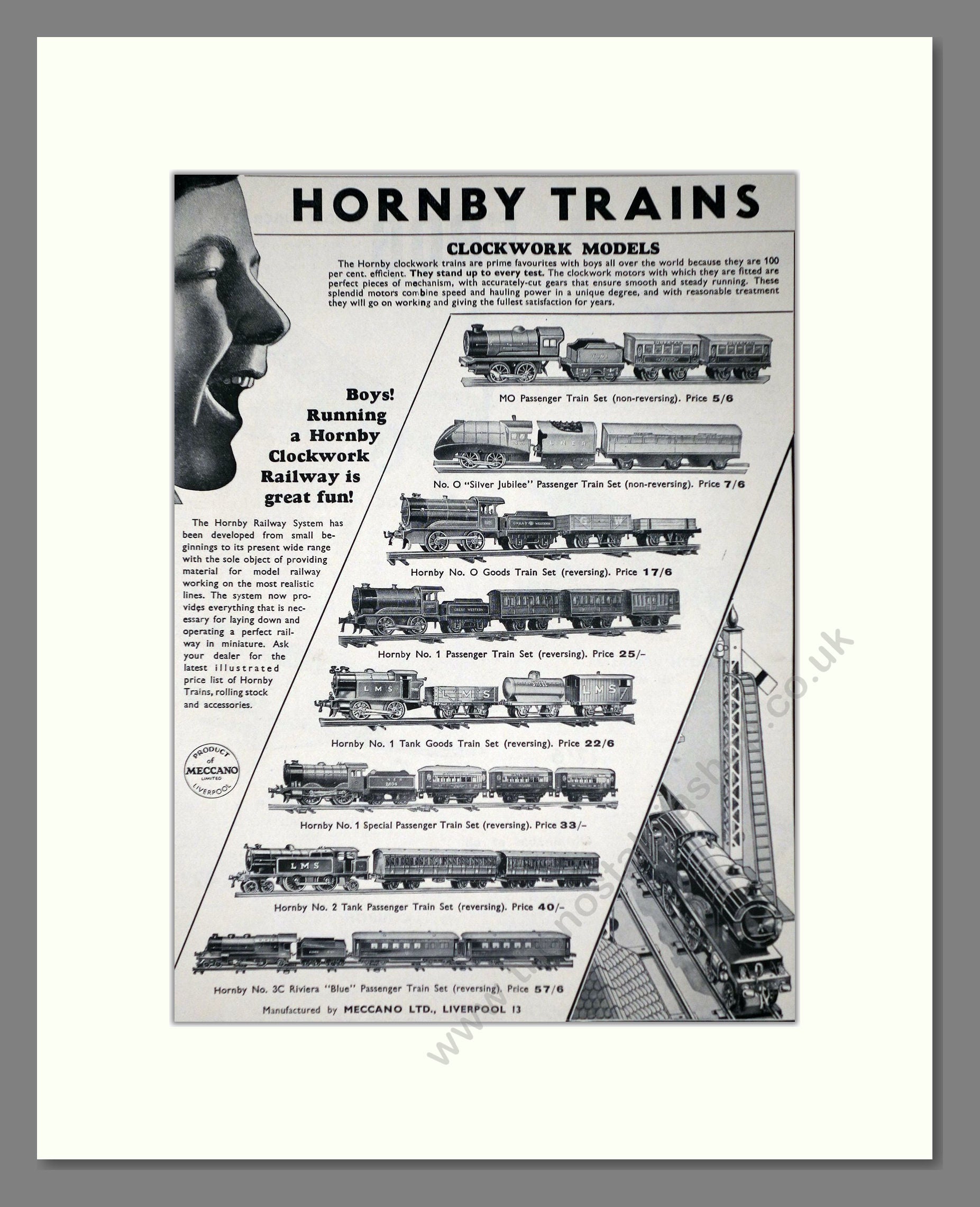 Hornby - Clockwork Models. Vintage Advert 1937 (ref AD65750)