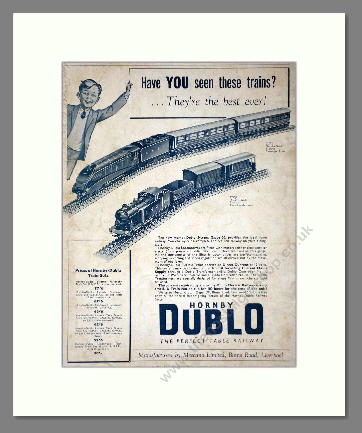 Hornby - Dublo Best Ever Trains. Vintage Advert 1940 (ref AD65752)
