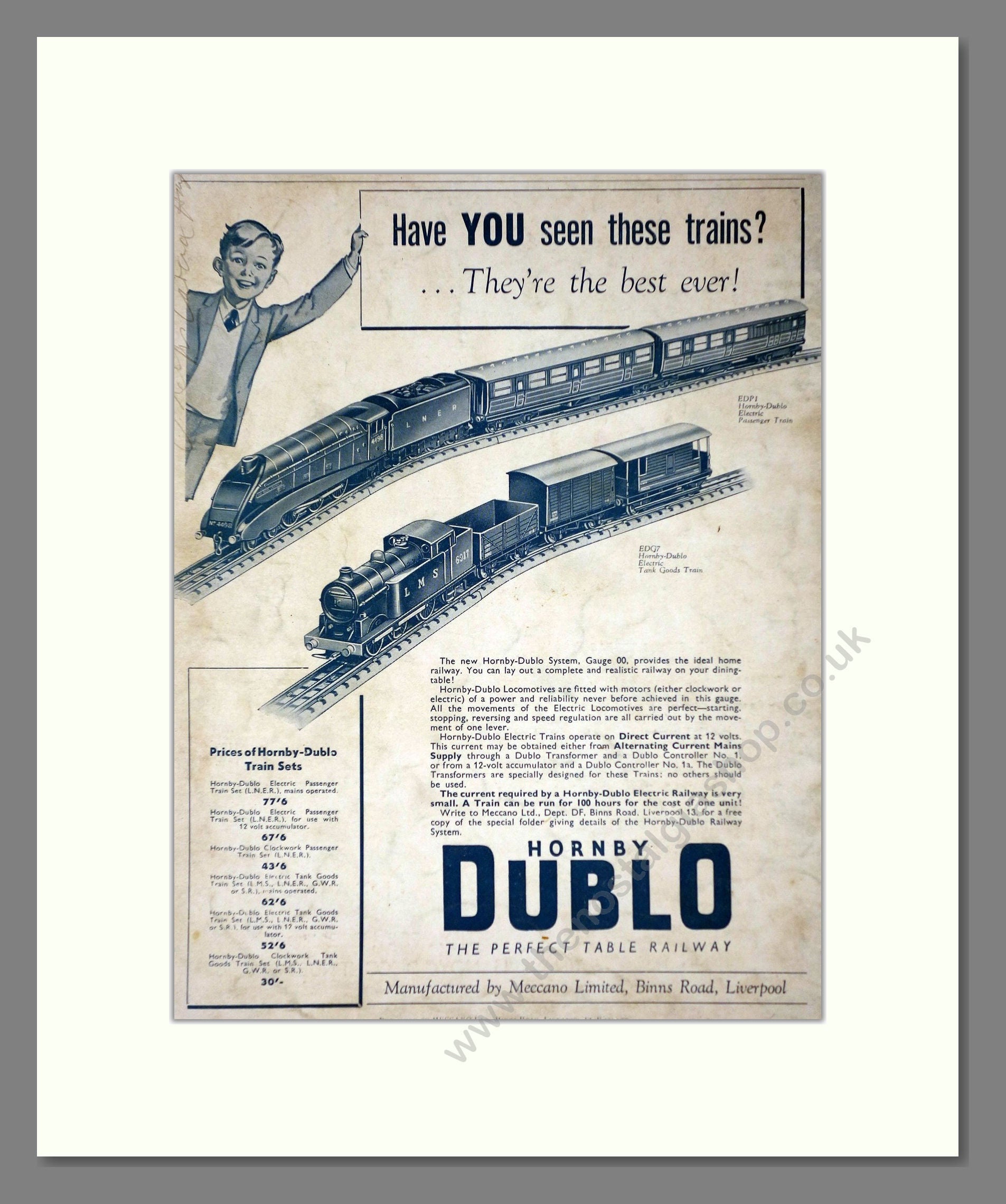 Hornby - Dublo Best Ever Trains. Vintage Advert 1940 (ref AD65752)