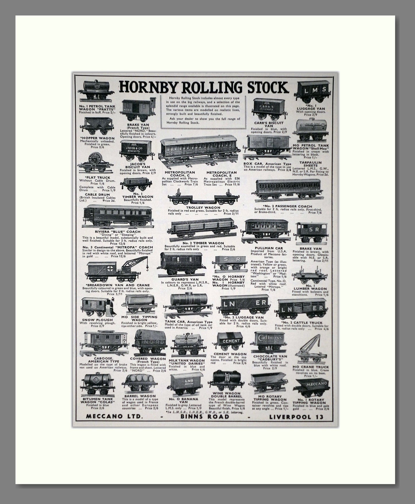 Hornby - Rolling Stock. Vintage Advert 1935 (ref AD65782)