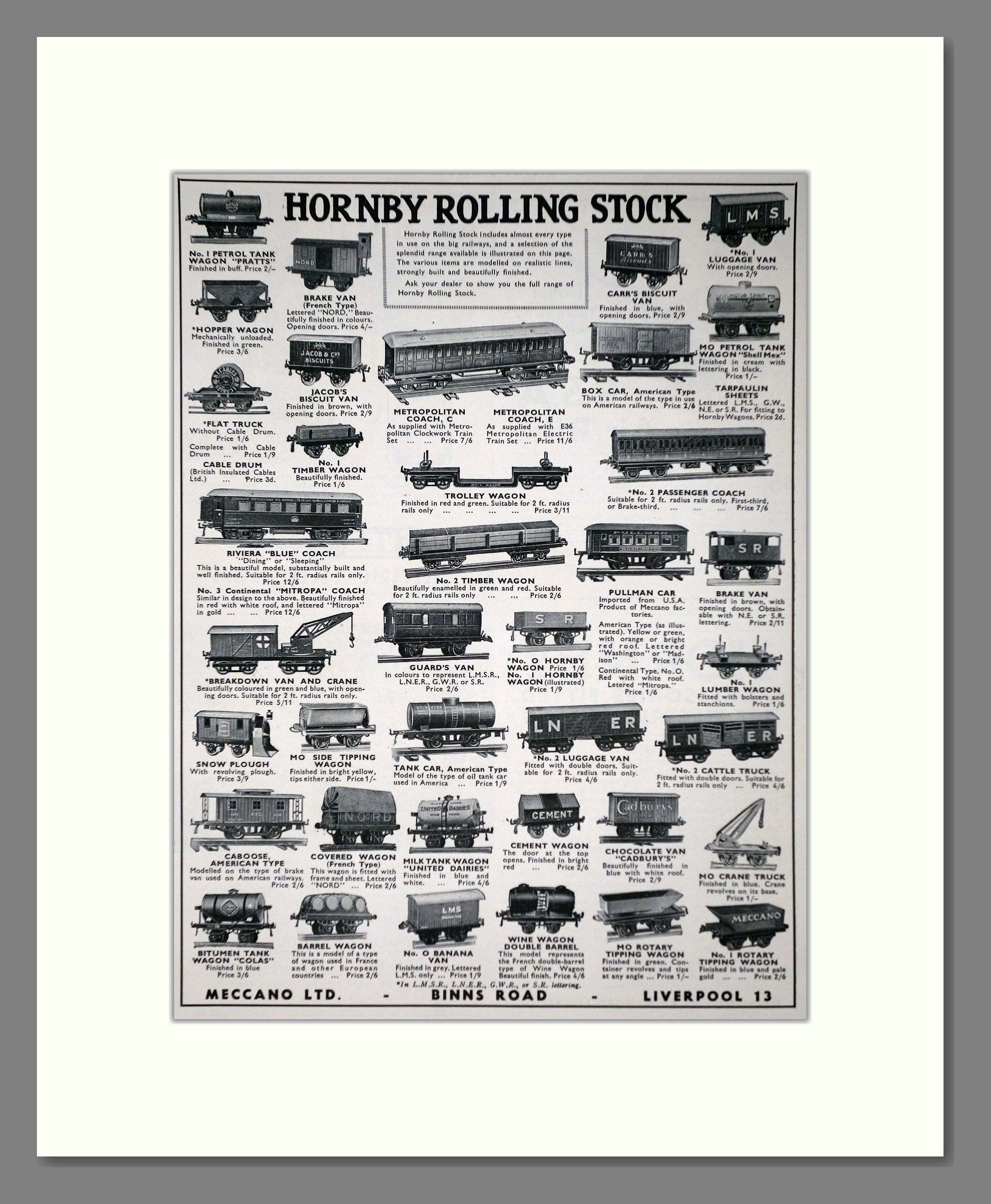 Hornby - Rolling Stock. Vintage Advert 1935 (ref AD65782)