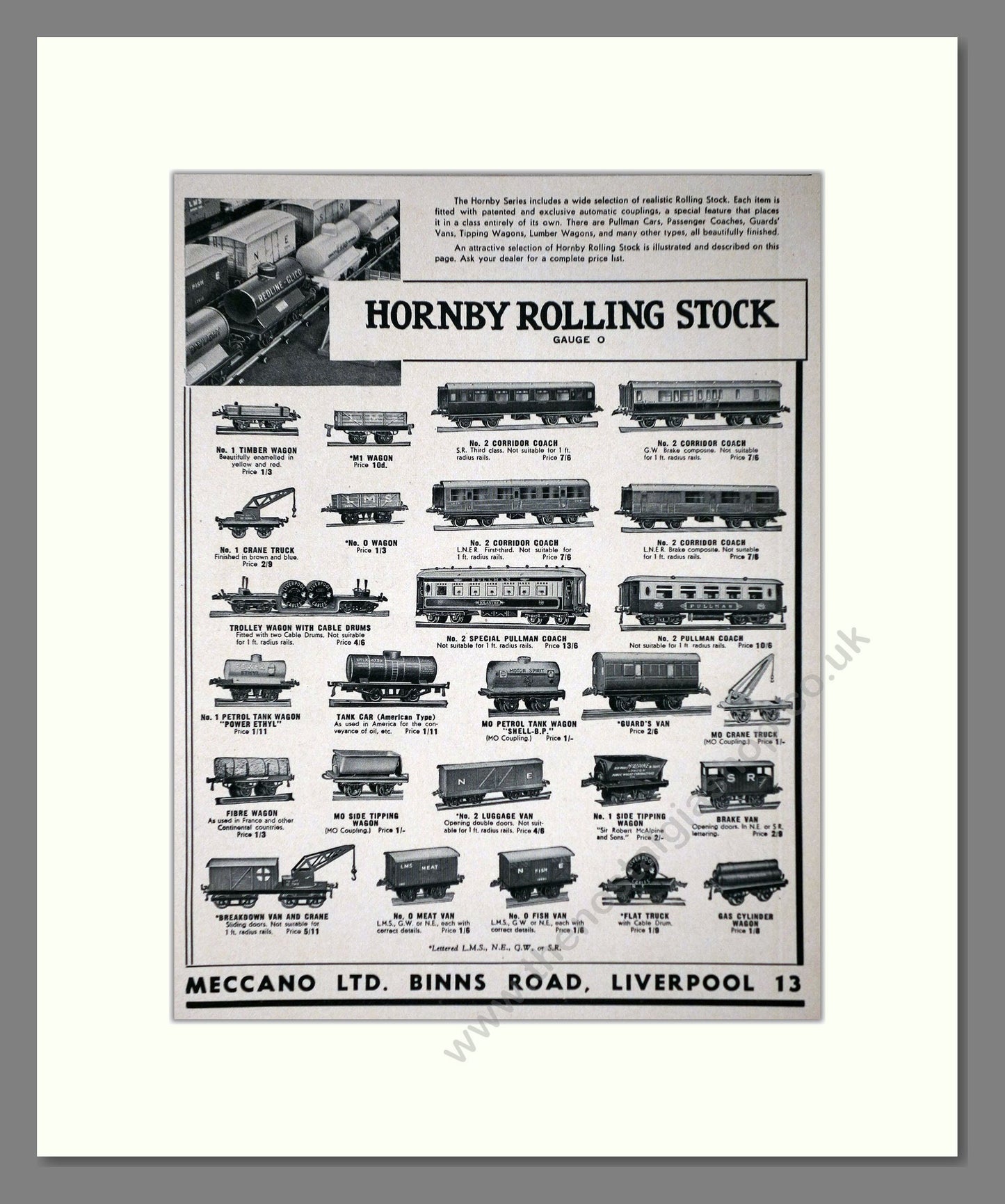 Hornby - Rolling Stock. Vintage Advert 1939 (ref AD65788)