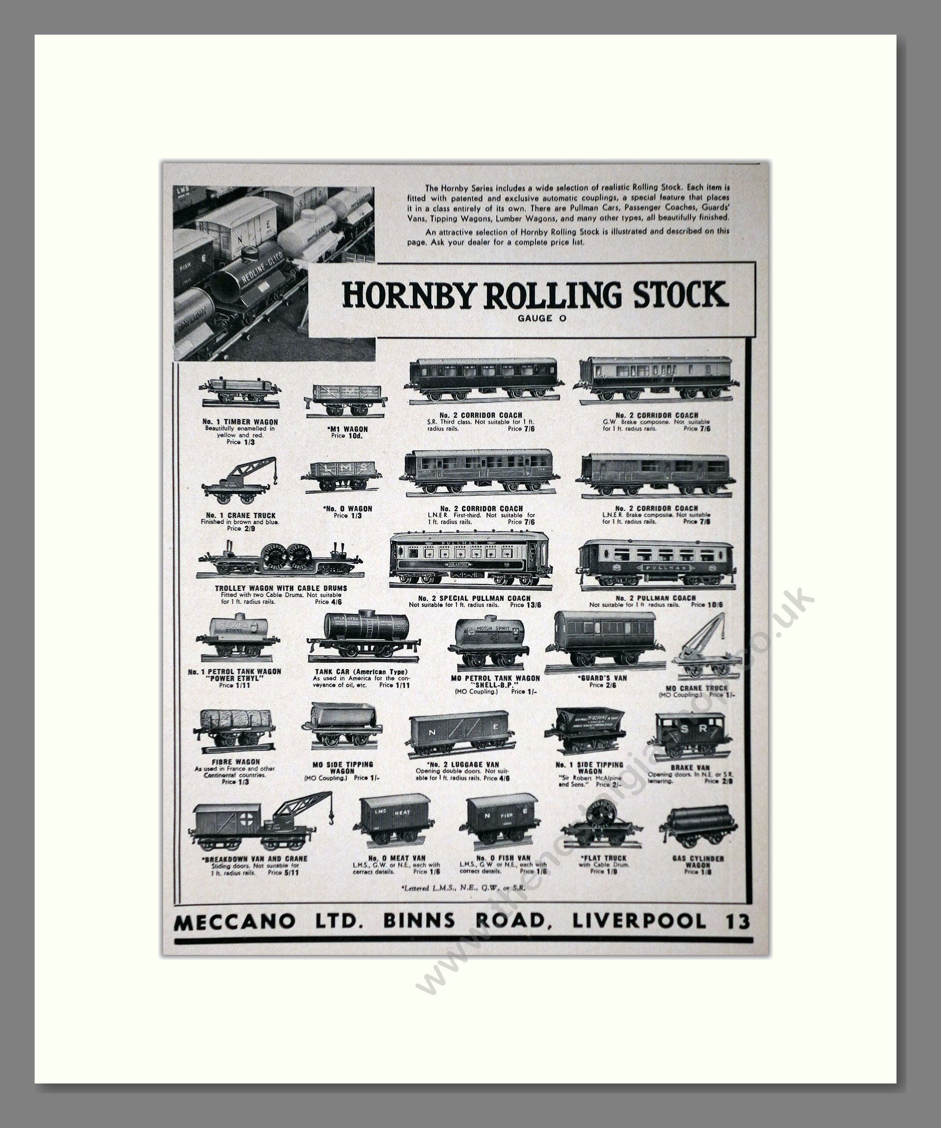 Hornby - Rolling Stock. Vintage Advert 1939 (ref AD65788)