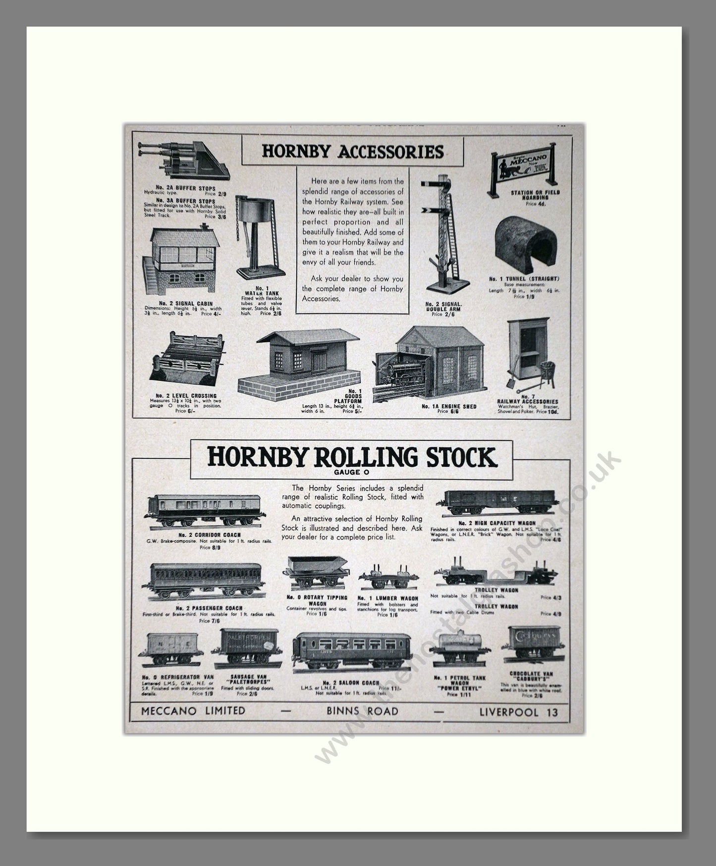 Hornby - Accessories And Rolling Stock. Vintage Advert 1940 (ref AD65790)