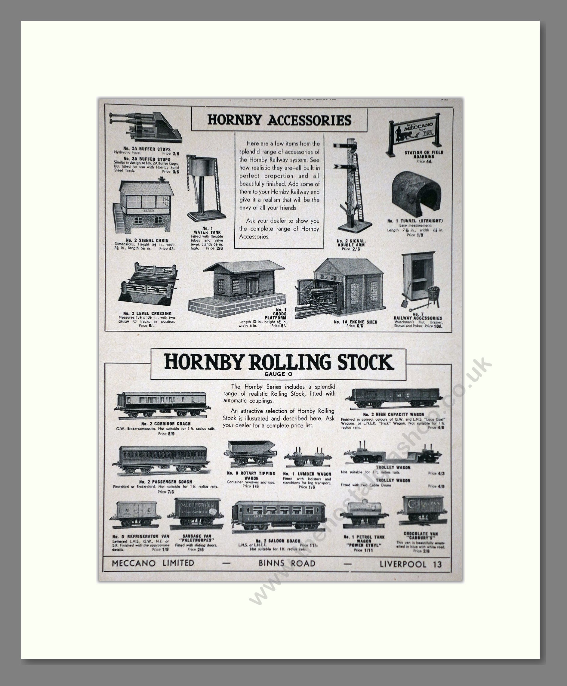 Hornby - Accessories And Rolling Stock. Vintage Advert 1940 (ref AD65790)