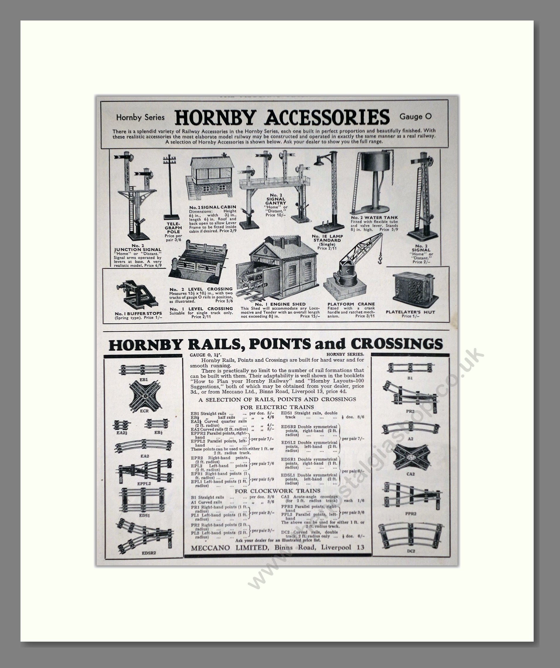 Hornby - Accessories / Rails Points And Crossings. Vintage Advert 1937 (ref AD65802)