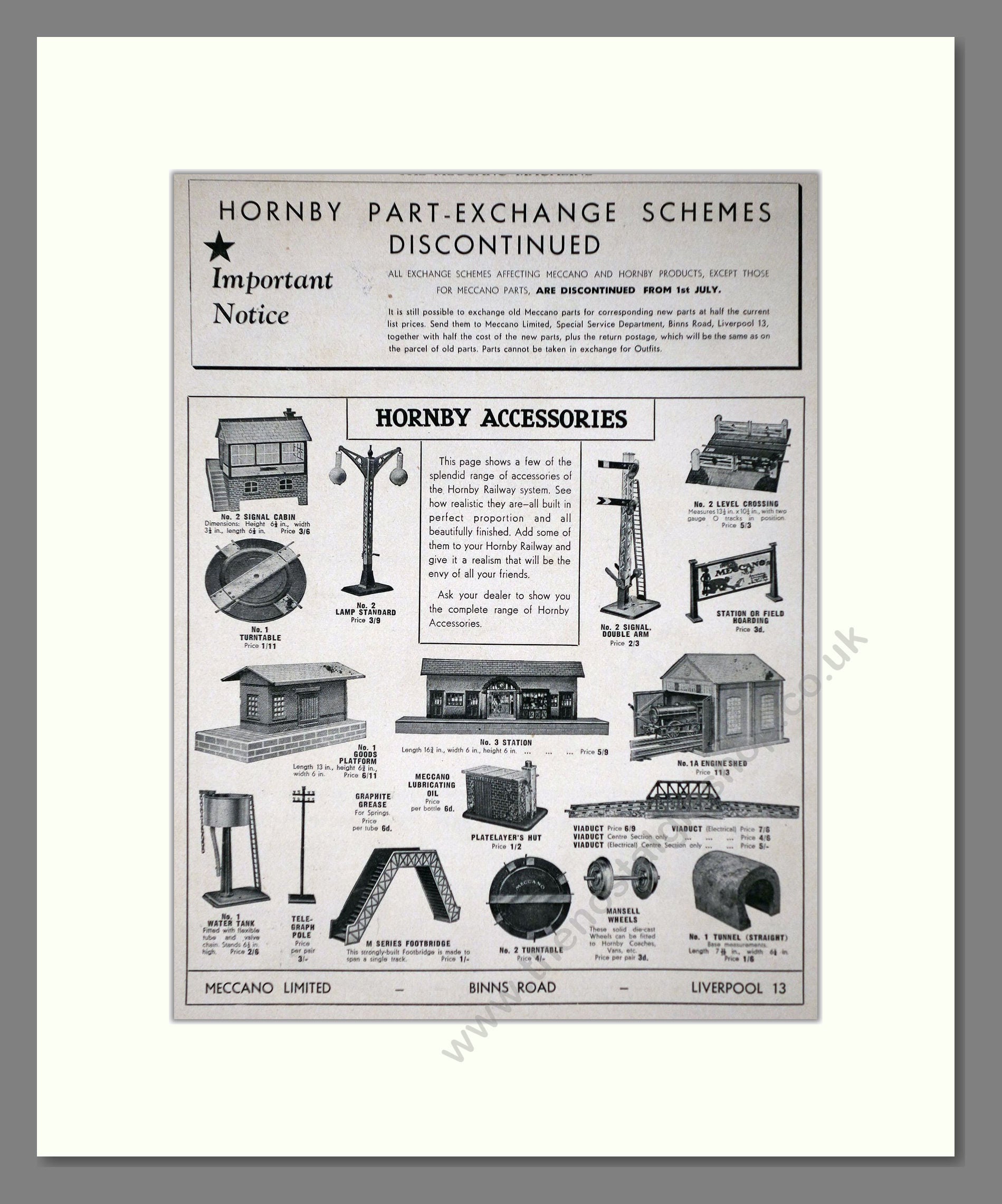 Hornby - Accessories. Vintage Advert 1938 (ref AD65803)