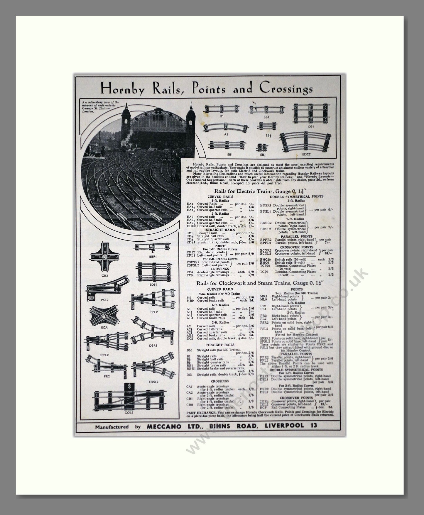 Hornby - Rails Points And Crossings. Vintage Advert 1937 (ref AD65806)