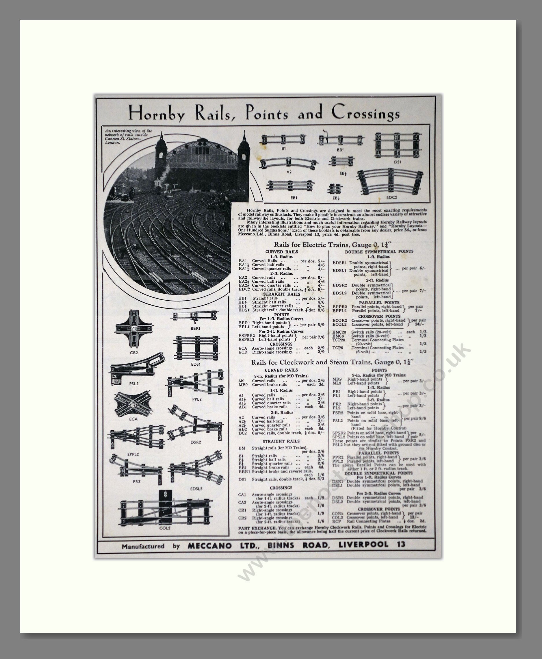 Hornby - Rails Points And Crossings. Vintage Advert 1937 (ref AD65806)