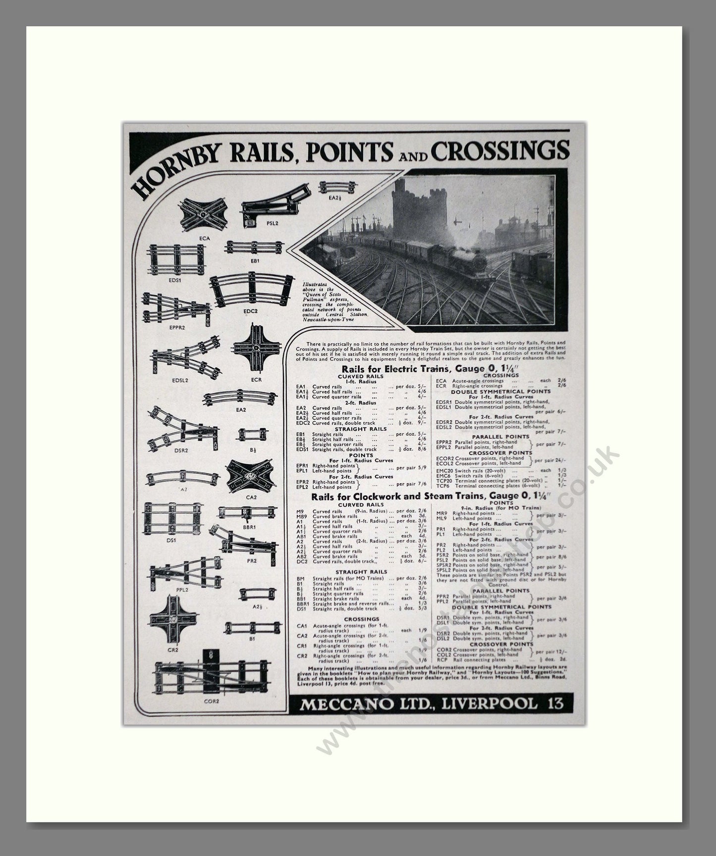 Hornby - Rails Points And Crossings. Vintage Advert 1937 (ref AD65807)