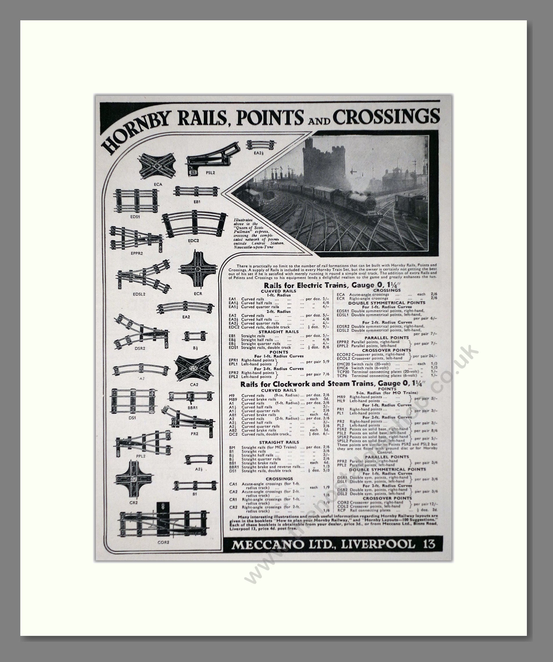 Hornby - Rails Points And Crossings. Vintage Advert 1937 (ref AD65807)