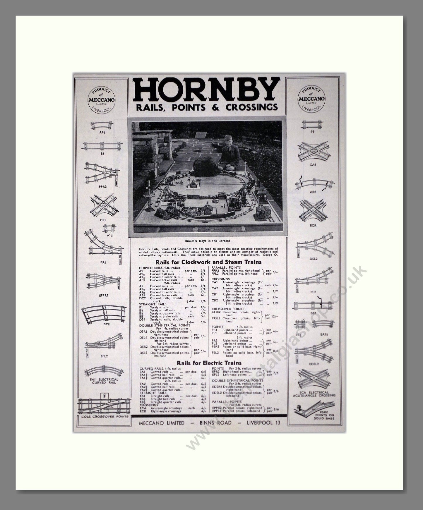 Hornby - Rails Points And Crossings. Vintage Advert 1934 (ref AD65808)