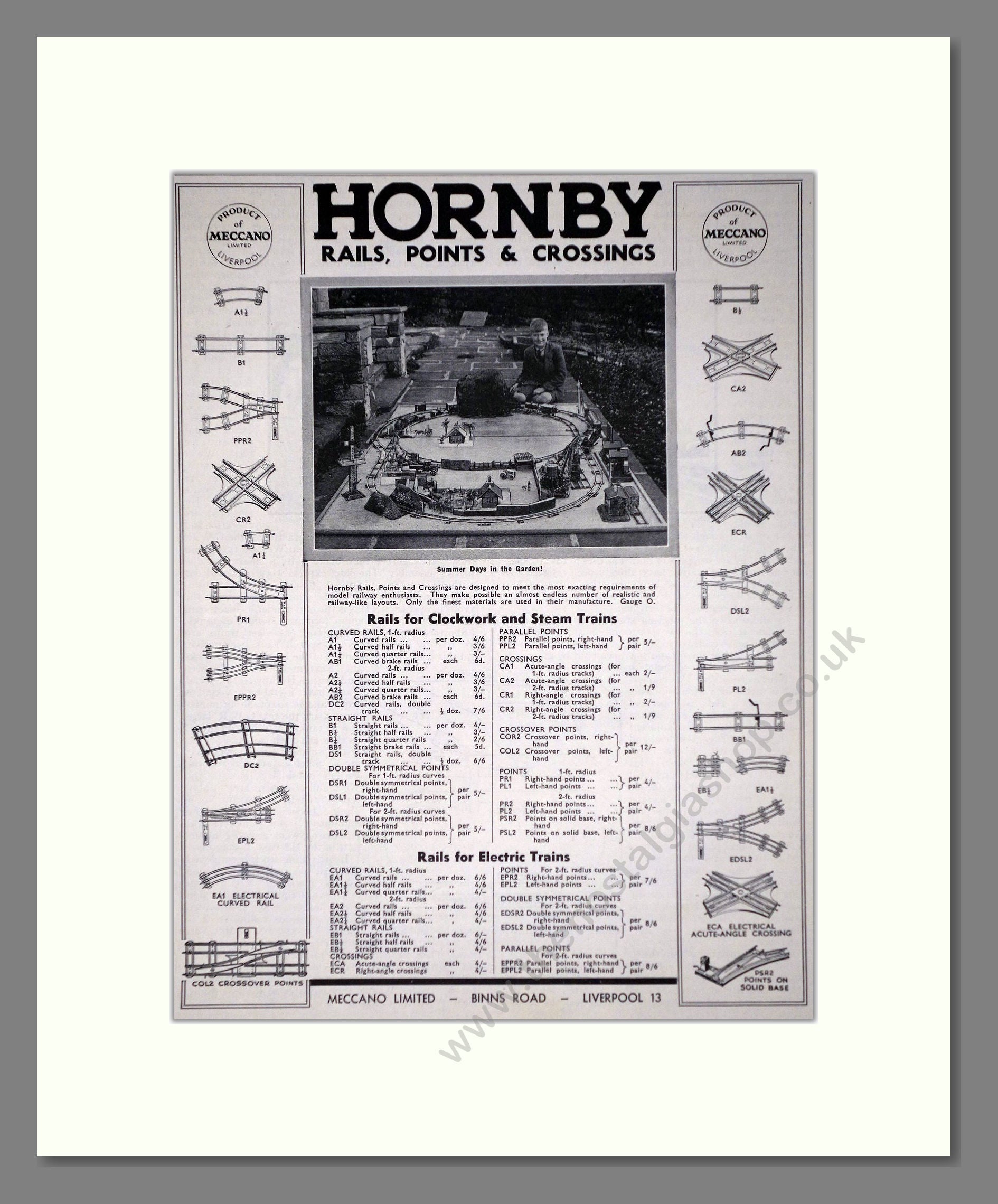 Hornby - Rails Points And Crossings. Vintage Advert 1934 (ref AD65808)