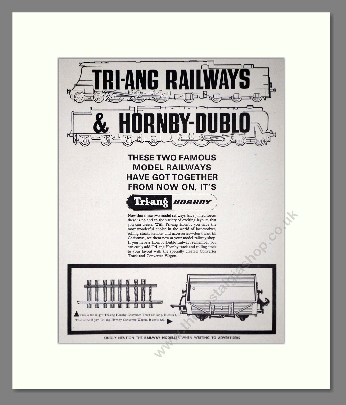Hornby - Tri-ang / Hornby Merger. Vintage Advert 1965 (ref AD65812)