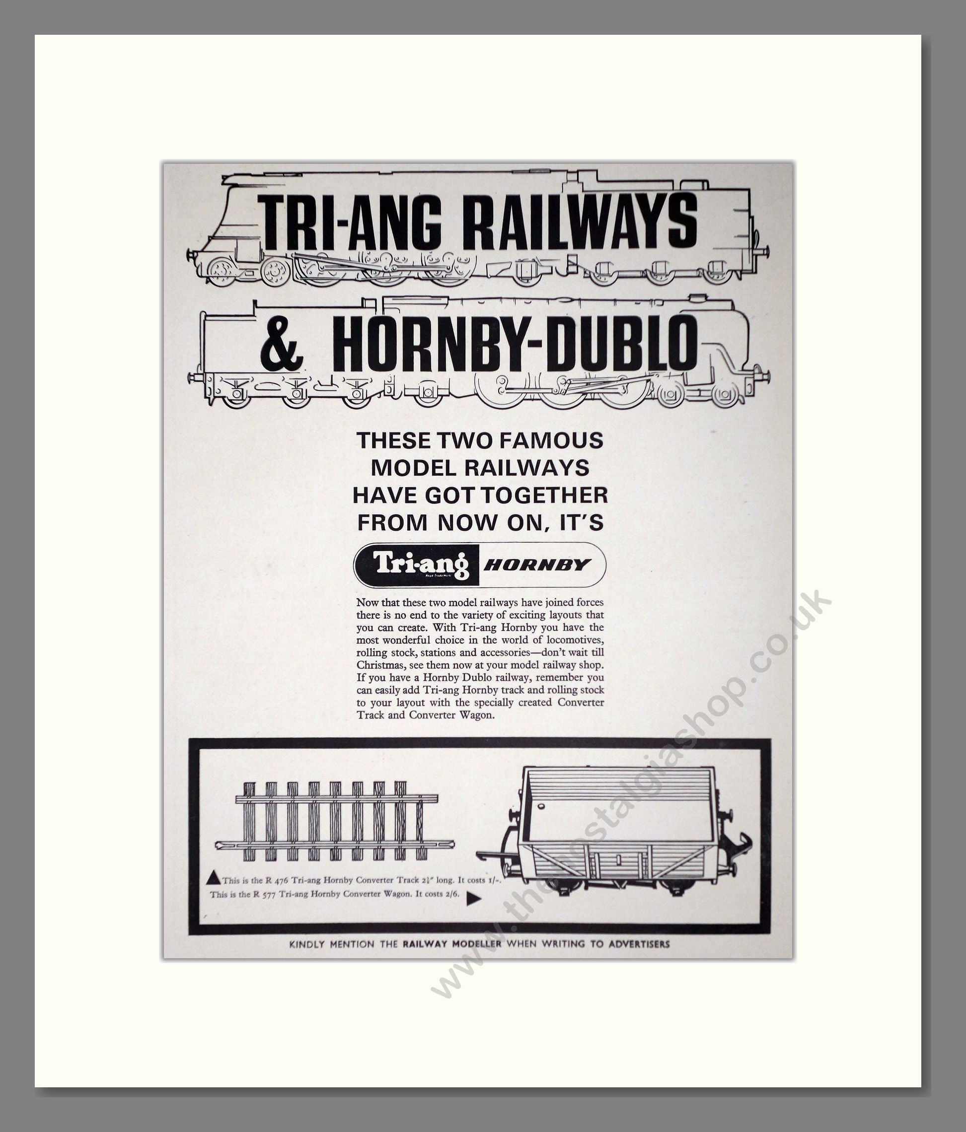 Hornby - Tri-ang / Hornby Merger. Vintage Advert 1965 (ref AD65812)