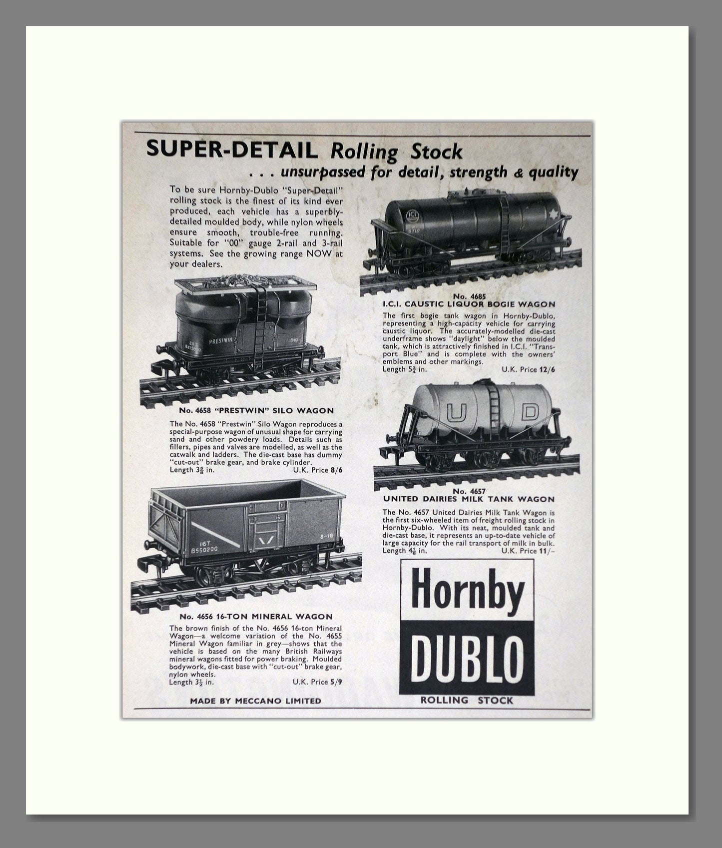 Hornby - Dublo Rolling Stock. Vintage Advert 1962 (ref AD65813)
