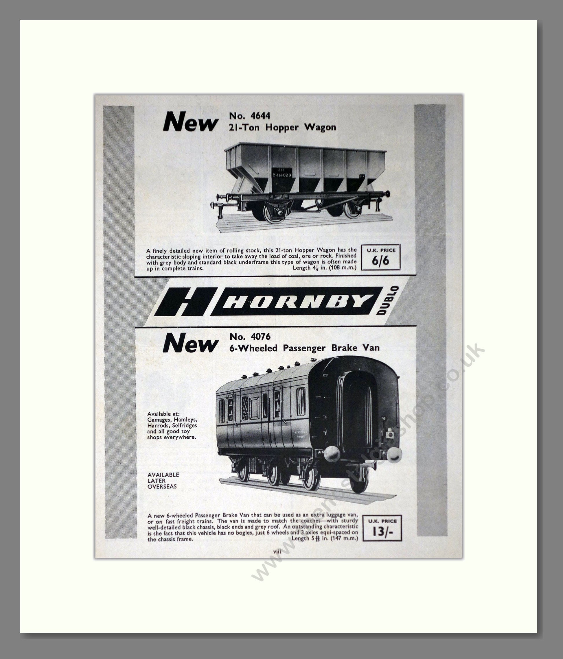 Hornby - Hopper Wagon / Brake Van. Vintage Advert 1963 (ref AD65815)