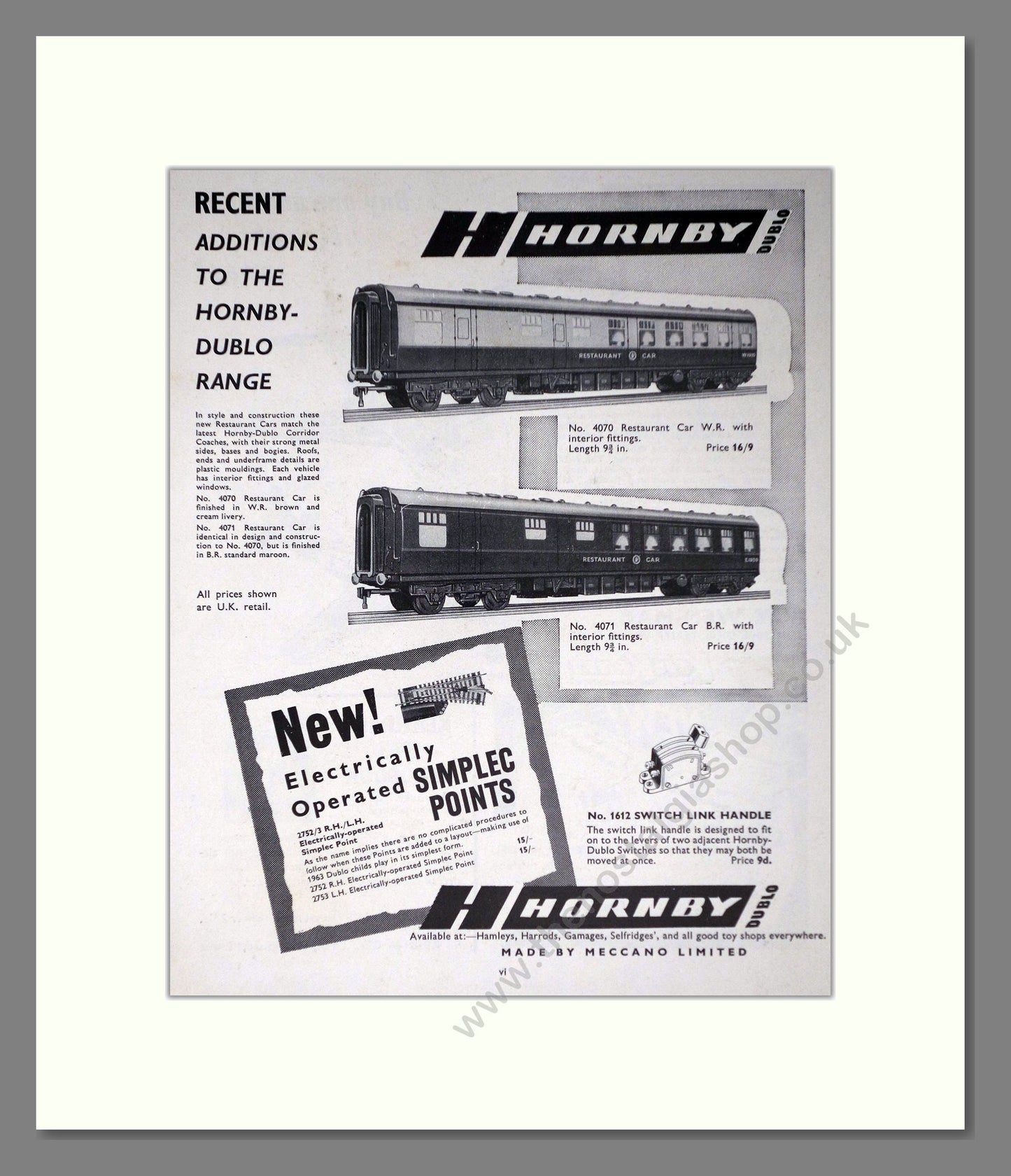 Hornby - Dublo Recent Additions. Vintage Advert 1963 (ref AD65817)