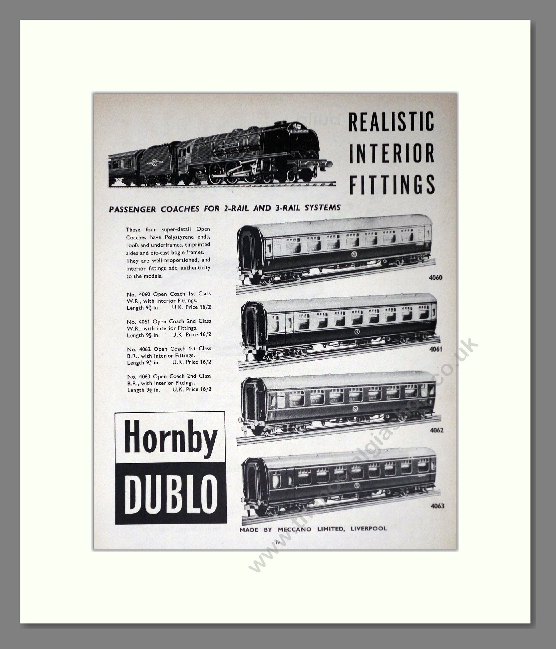 Hornby - Dublo Passenger Coaches. Vintage Advert 1962 (ref AD65819)