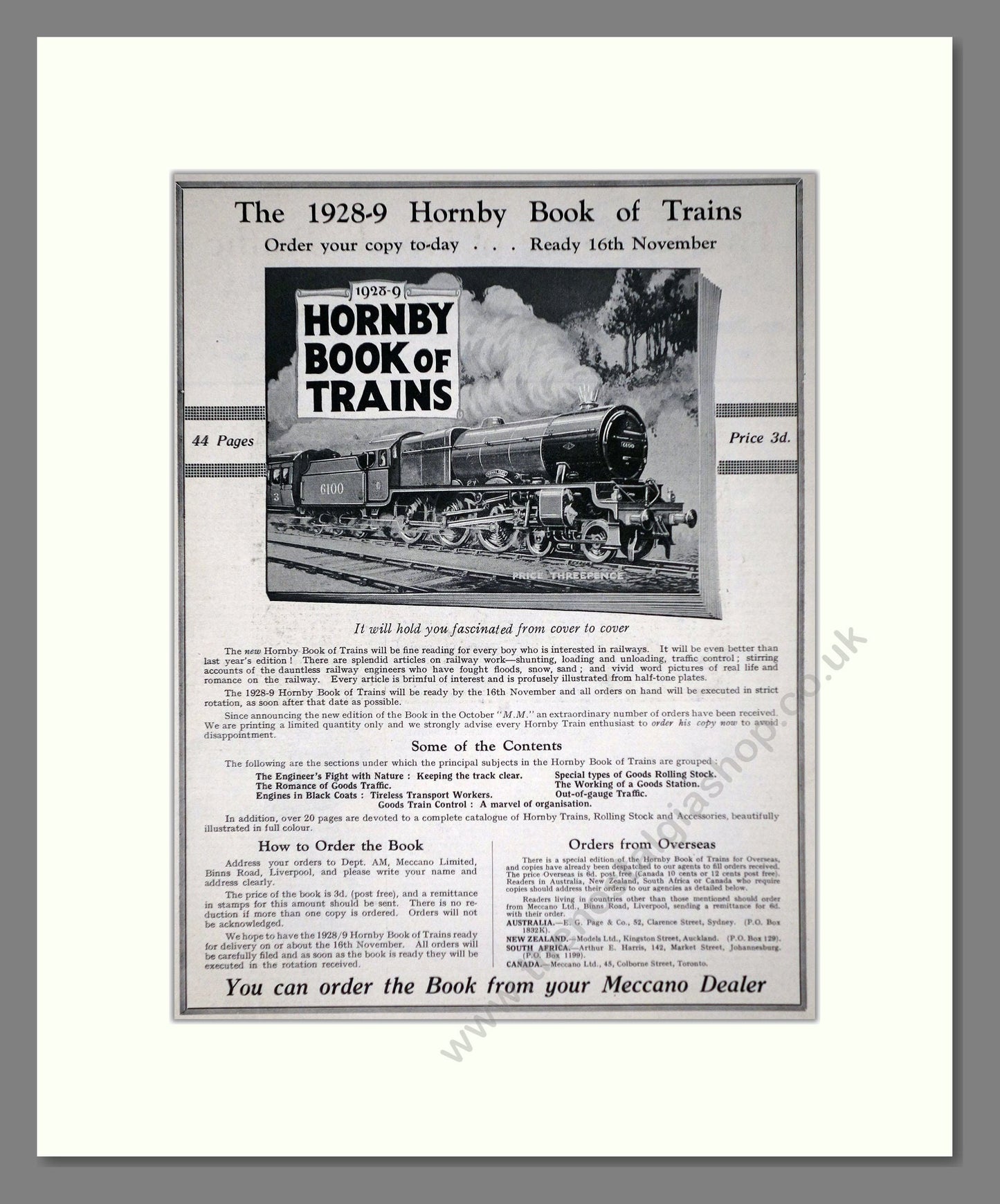Hornby - 1928/29 Book Of Trains. Vintage Advert 1928 (ref AD65831)