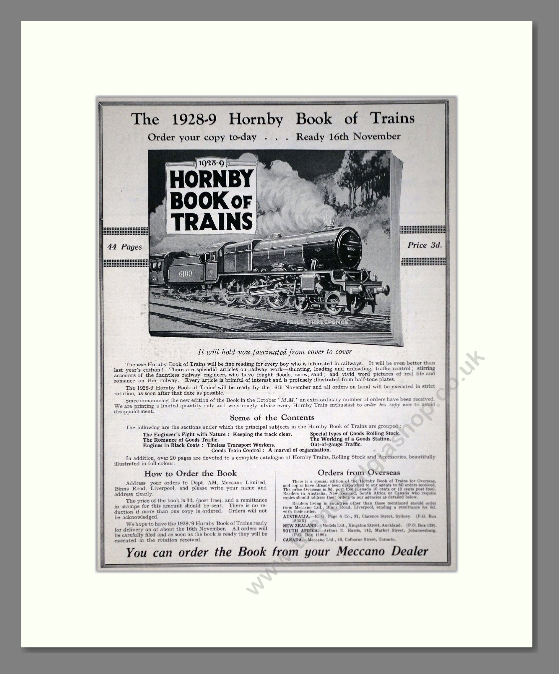 Hornby - 1928/29 Book Of Trains. Vintage Advert 1928 (ref AD65831)