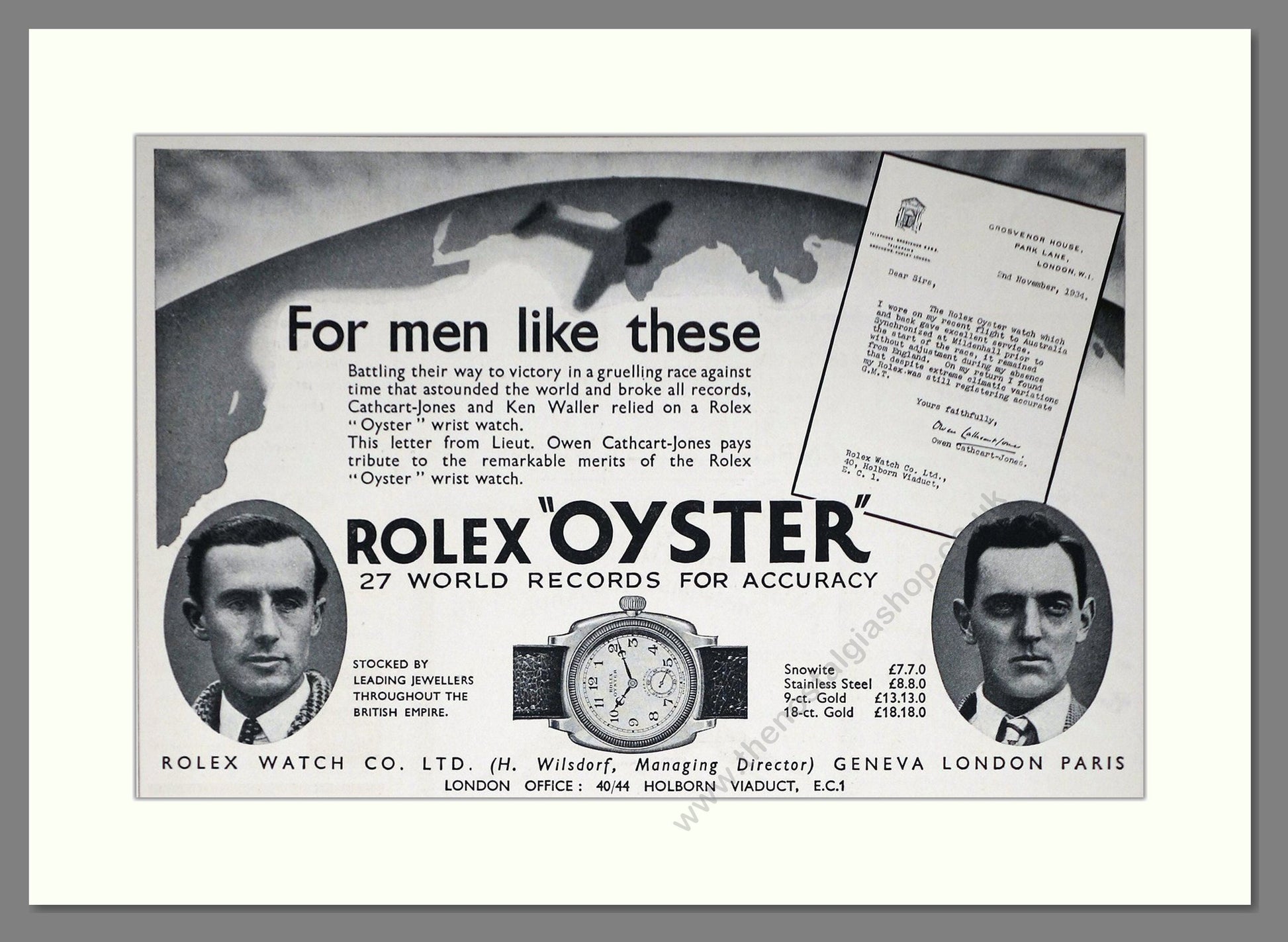 Rolex - Oyster. Vintage Advert 1934 (ref AD66464)