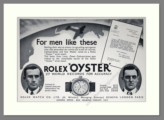 Rolex - Oyster. Vintage Advert 1934 (ref AD66464)