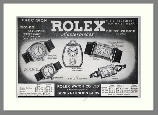 Rolex - Oyster / Prince. Vintage Advert 1935 (ref AD66467)