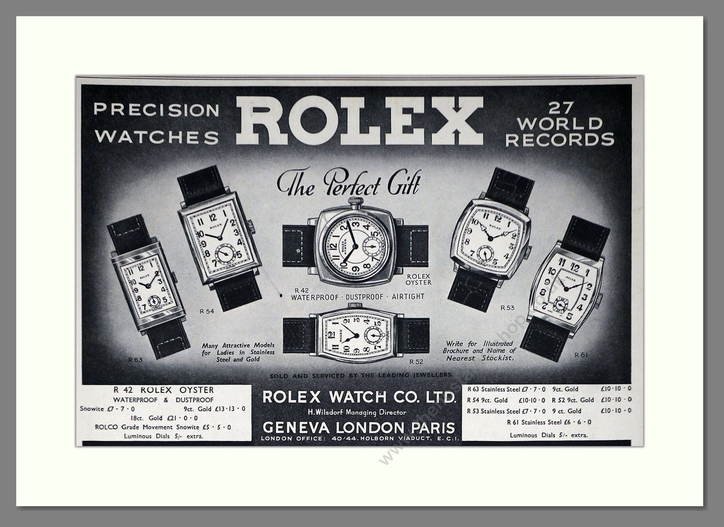 Rolex - The Perfect Gift. Vintage Advert 1936 (ref AD66468)