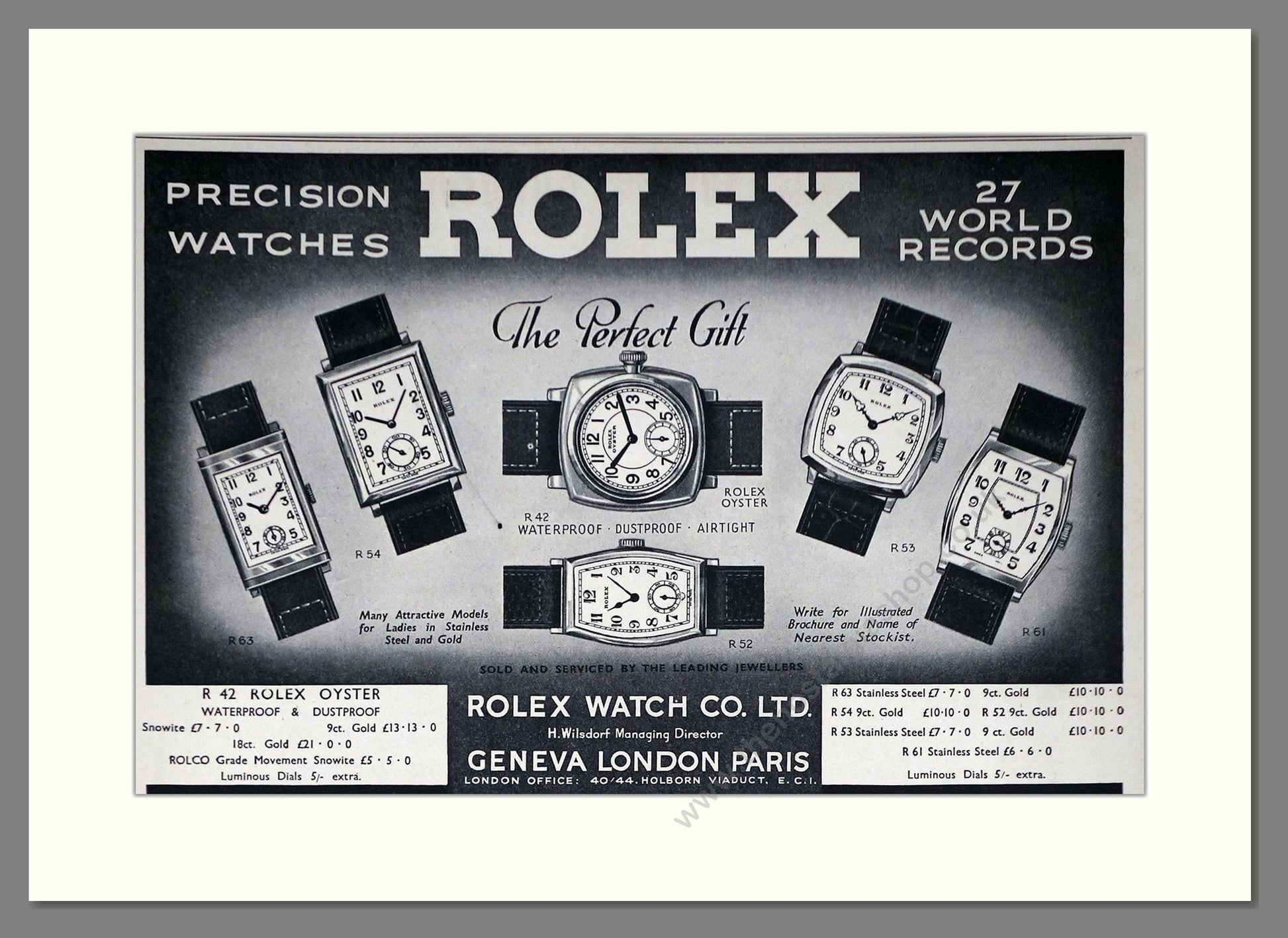 Rolex - The Perfect Gift. Vintage Advert 1936 (ref AD66468)